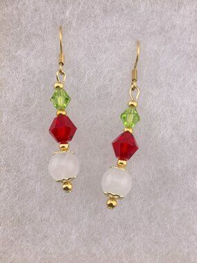 CHRISTMAS COLORS Handmade Handcrafted Crystal Beads Earrings LR194
